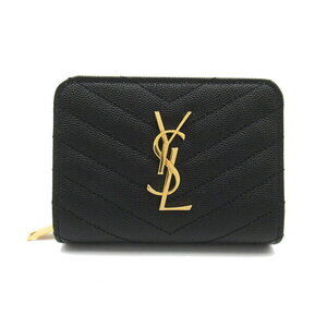 Saint Laurent Compact Zip Around Wallet Calfskin Leather Black